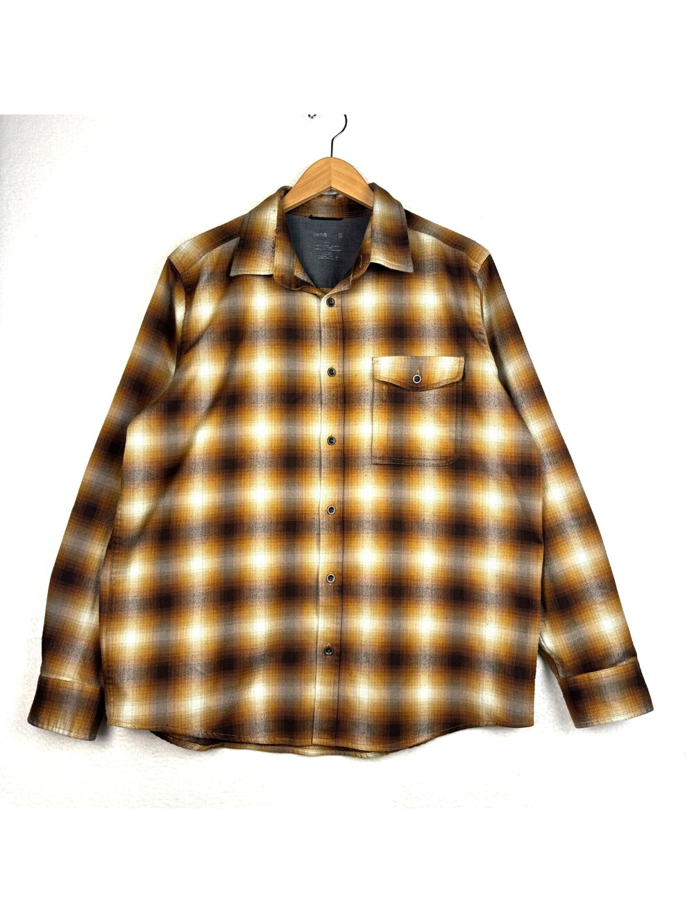 Swiss Tech Mens Large Brown Copper Plaid Flannel Long Sleeve Outdoor Hiking Slub